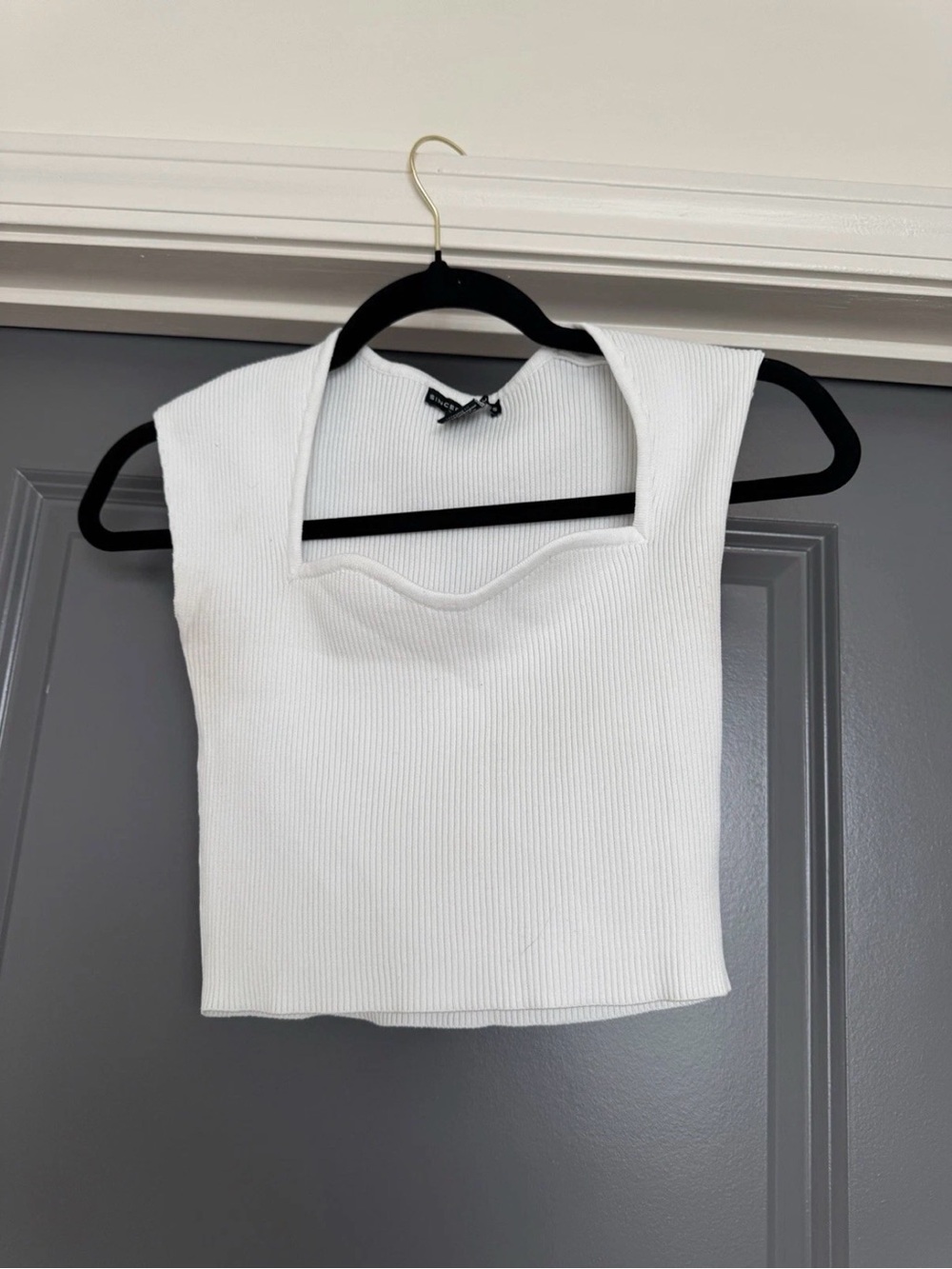 Women’s White Ribbed Square-Neck Tank